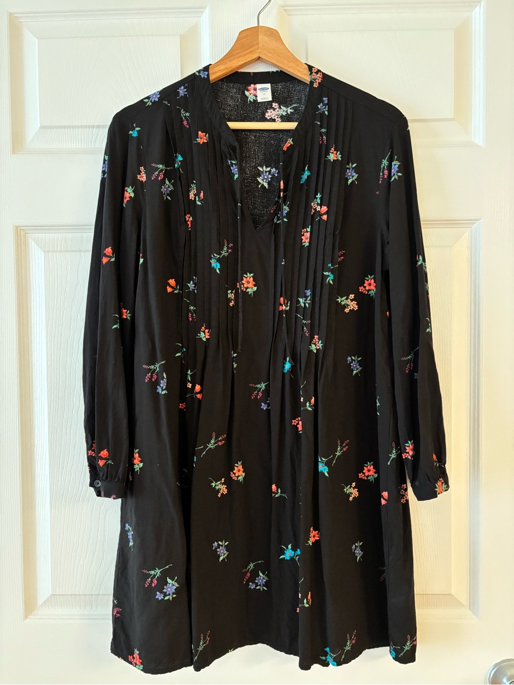 Old Navy Black Floral Minidress with Pink and Green Blooms